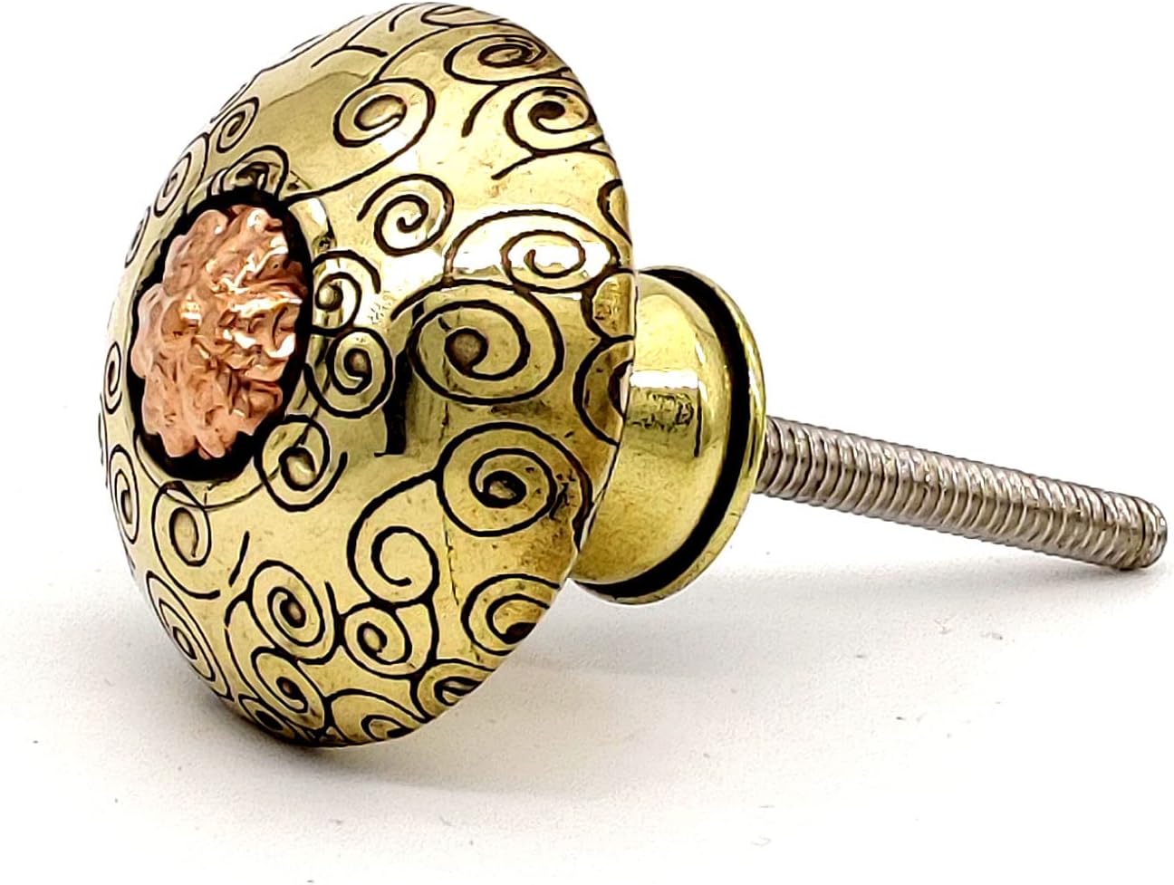 Set of 4 Brass and Copper Door Knobs - Handmade Engraved Drawer Pulls for Cabinets and Cupboards - Image 4