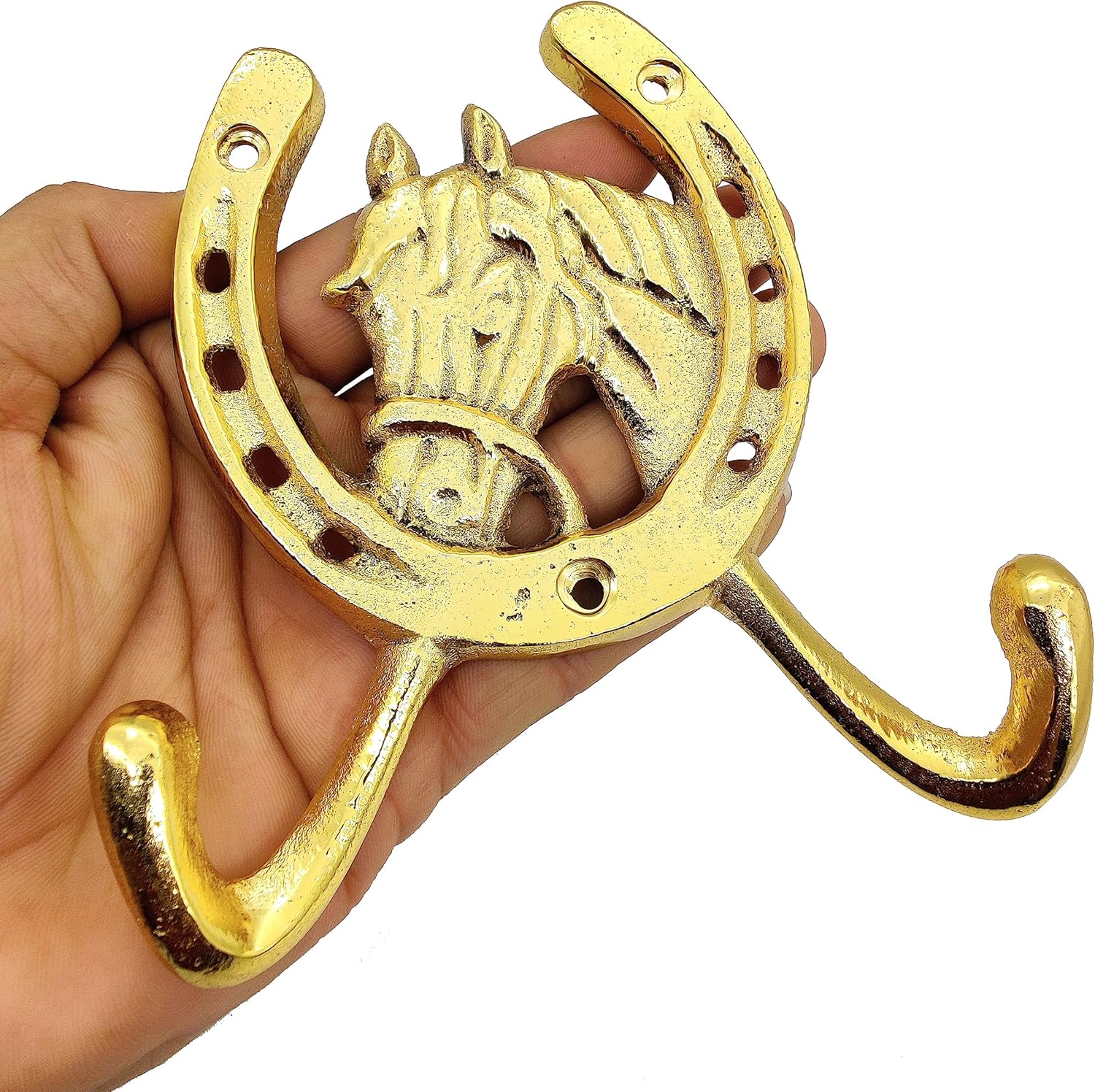 Brass Horseshoe Hook - Rustic Ranch Wall Mounted Coat Hanger, Gold Finish, 3.5 lbs Weight Capacity. - Image 3