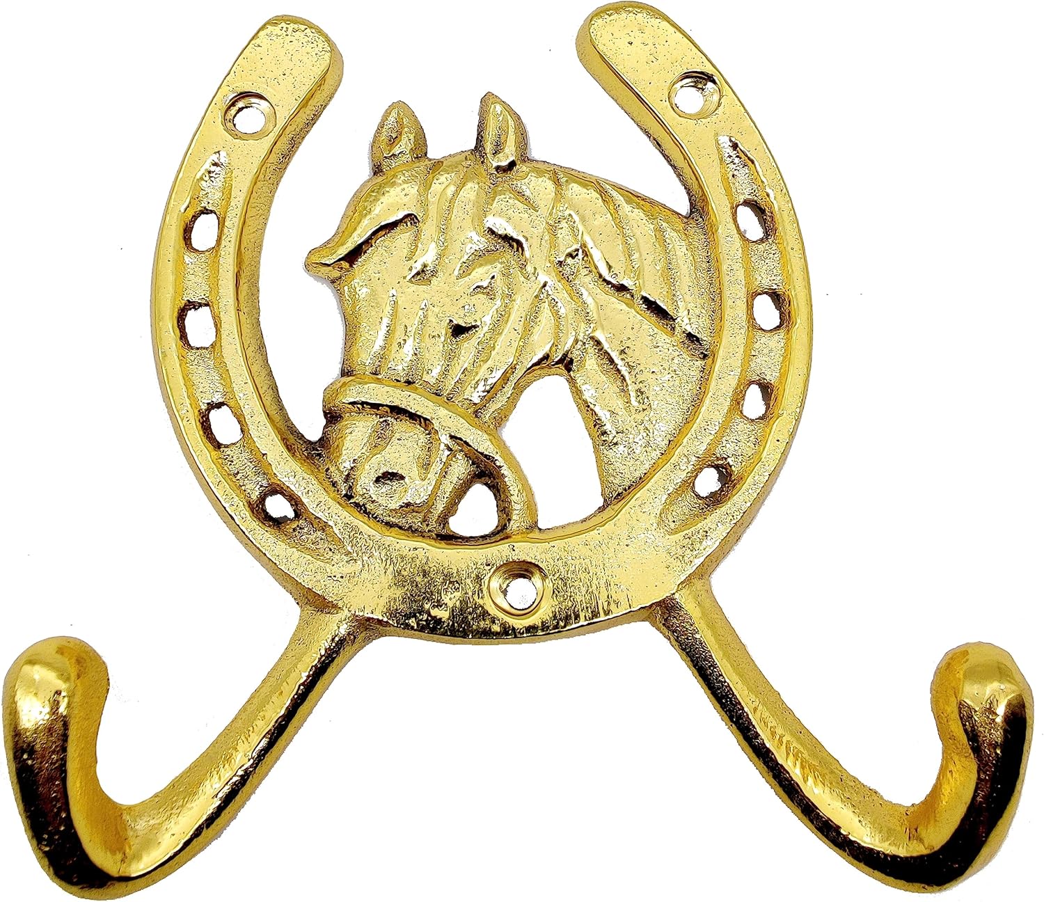 Brass Horseshoe Hook - Rustic Ranch Wall Mounted Coat Hanger, Gold Finish, 3.5 lbs Weight Capacity.