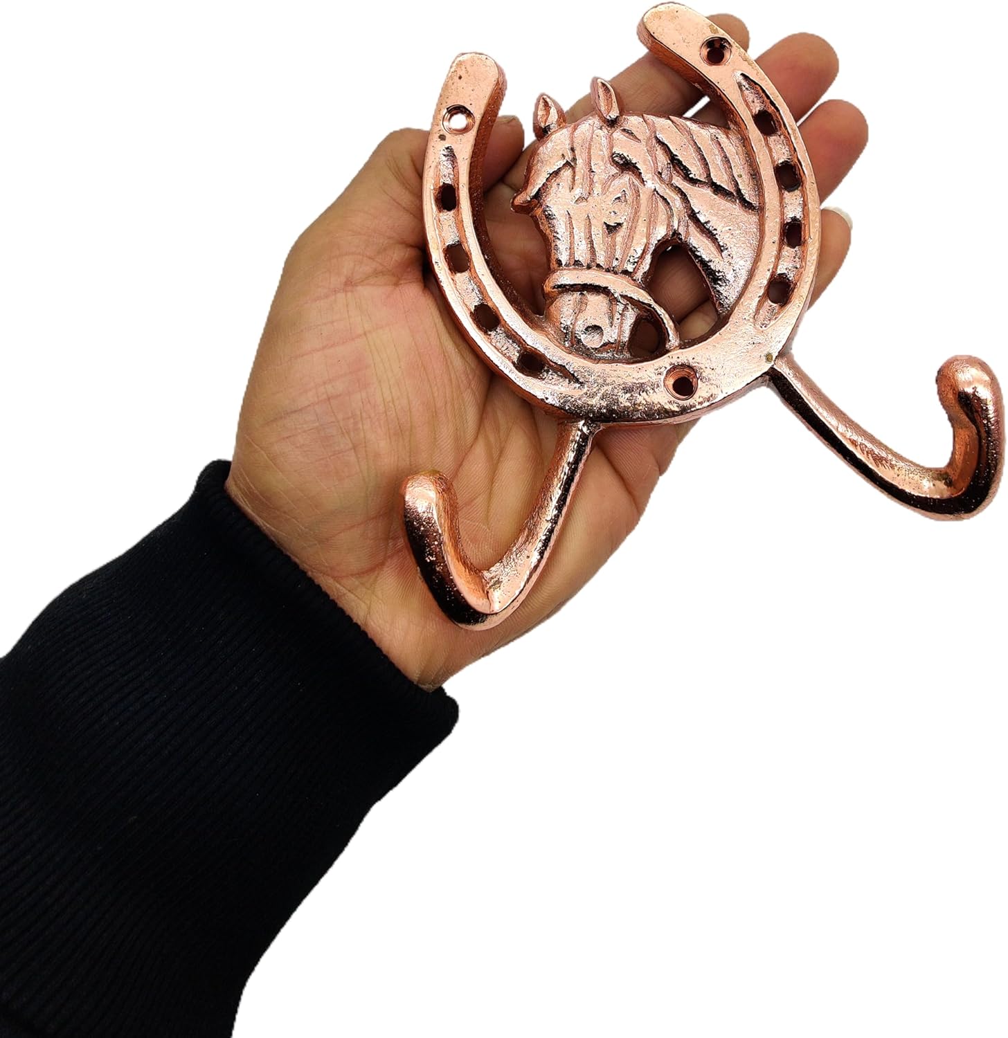 Handcrafted Copper Horse Head Hook - Rustic Wall Mounted Coat & Towel Rack, Horseshoe Design - Image 3