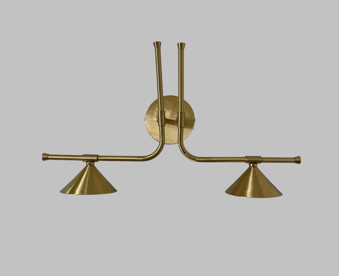 Handmade Raw Brass Dual Light Sconce: Mid Century Modern Picture Light - Image 4