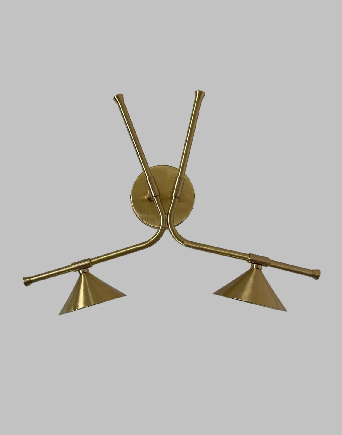 Handmade Raw Brass Dual Light Sconce: Mid Century Modern Picture Light - Image 3