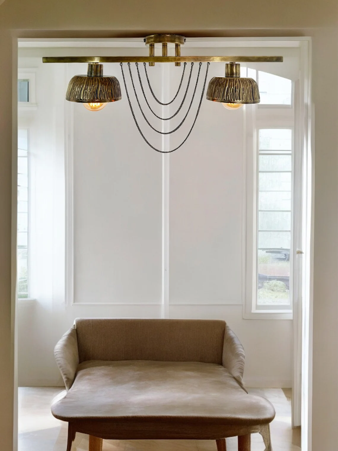 Handmade Raw Brass Flush Mount Light - Mid-Century Modern Style - Image 2