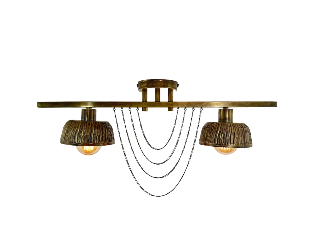 Handmade Raw Brass Flush Mount Light - Mid-Century Modern Style