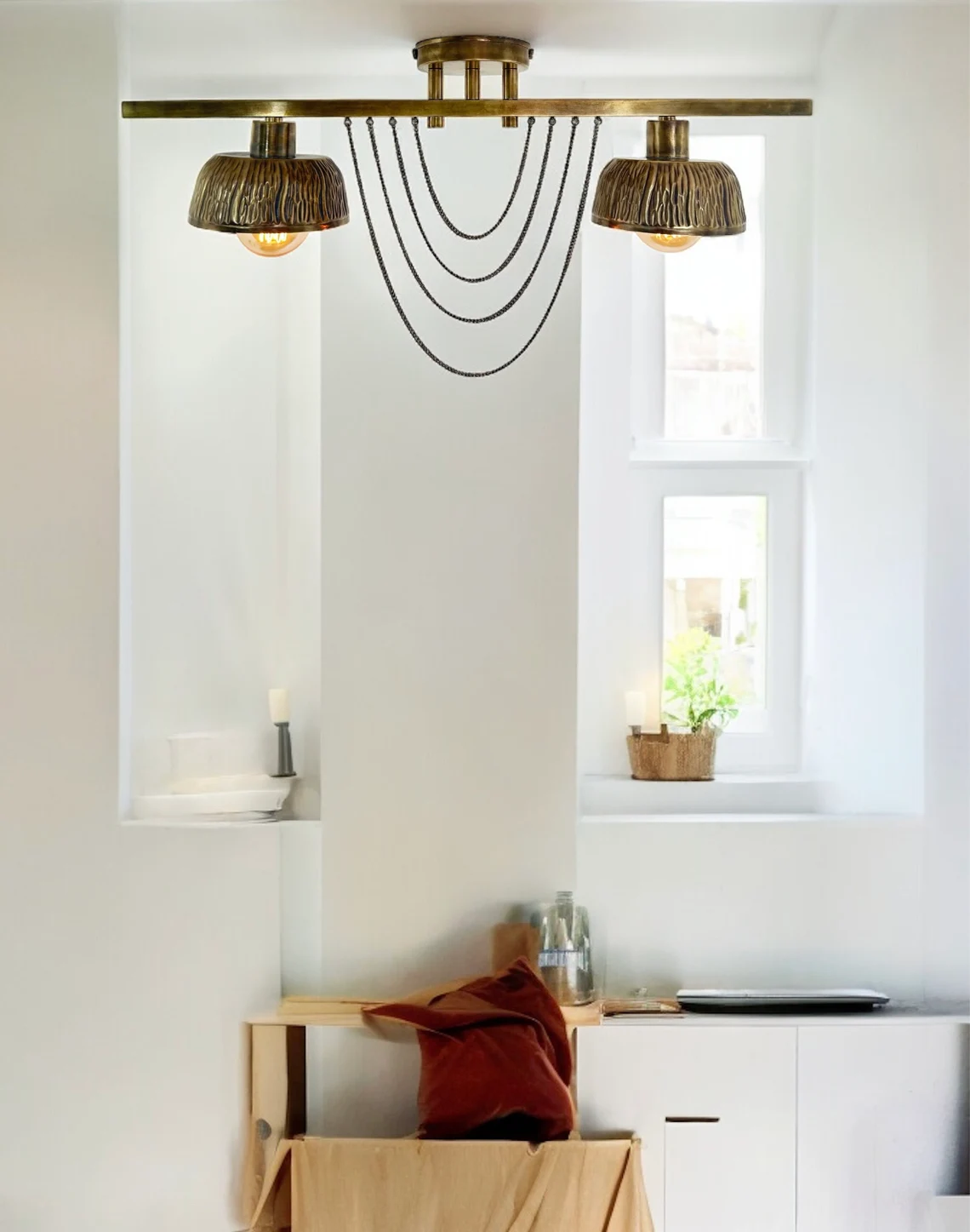 Handmade Raw Brass Flush Mount Light - Mid-Century Modern Style - Image 5