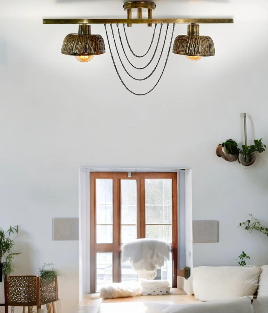 Handmade Raw Brass Flush Mount Light - Mid-Century Modern Style - Image 3