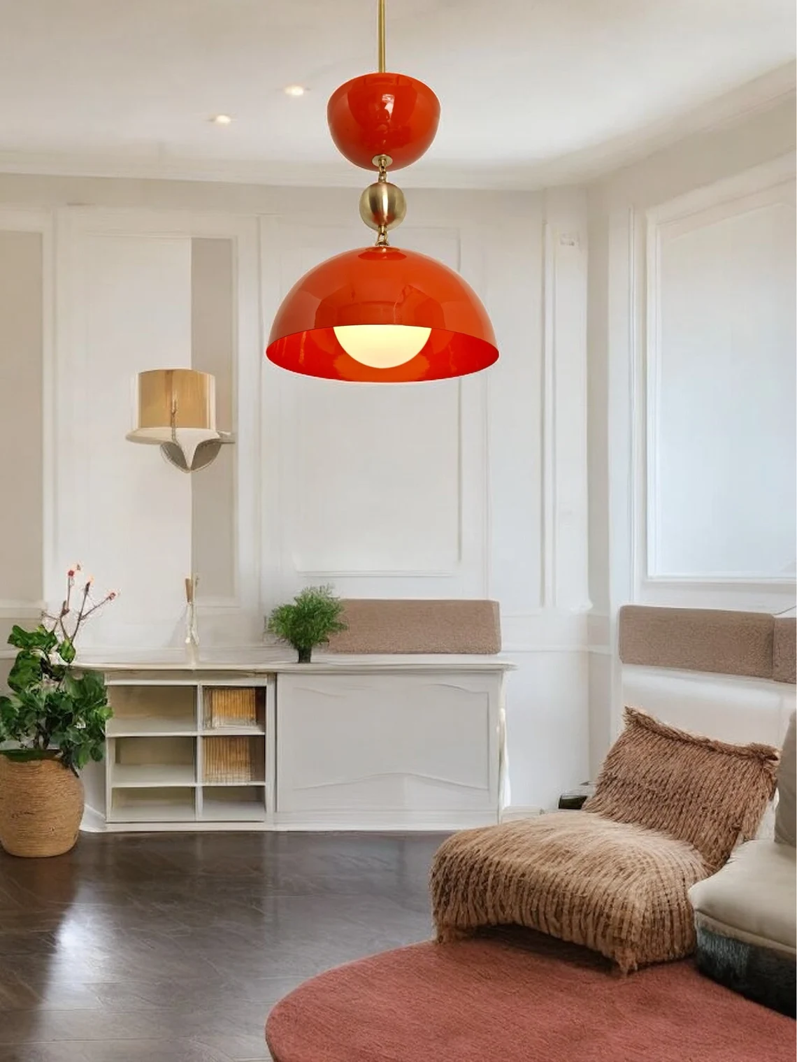 Handcrafted Brass Pendant Light in Orange with Milk Glass Shade - Rustic Home Decor - Image 4