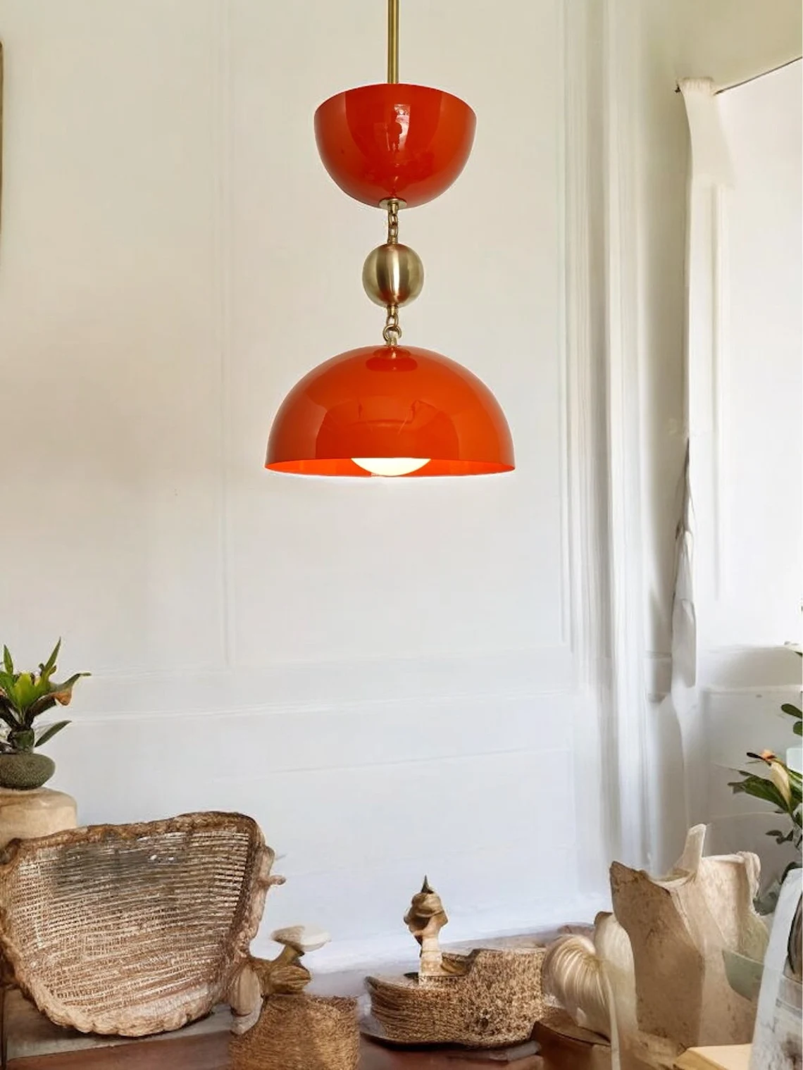 Handcrafted Brass Pendant Light in Orange with Milk Glass Shade - Rustic Home Decor - Image 3