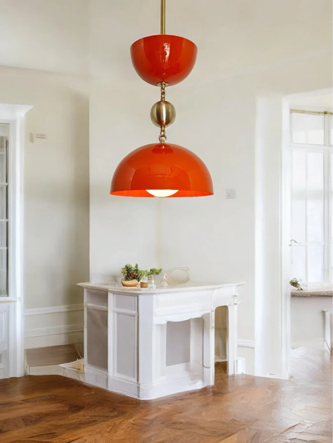 Handcrafted Brass Pendant Light in Orange with Milk Glass Shade - Rustic Home Decor - Image 2