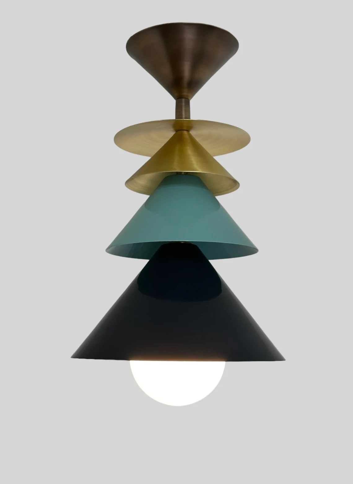 Modern Brass Bell Flush Mount Light Fixture Multicolor Finish with Milk Glass Shade. - Image 4
