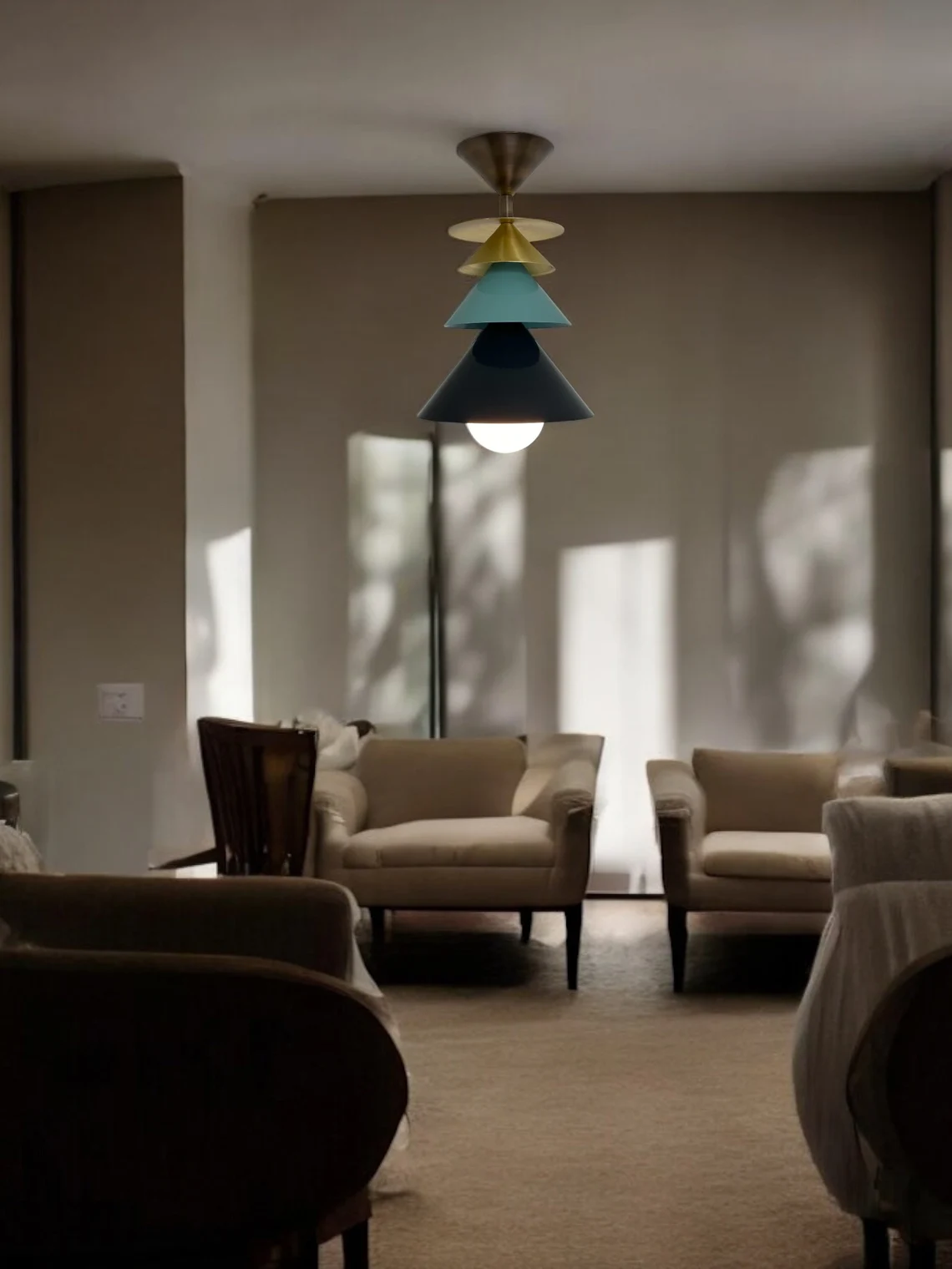 Modern Brass Bell Flush Mount Light Fixture Multicolor Finish with Milk Glass Shade. - Image 3