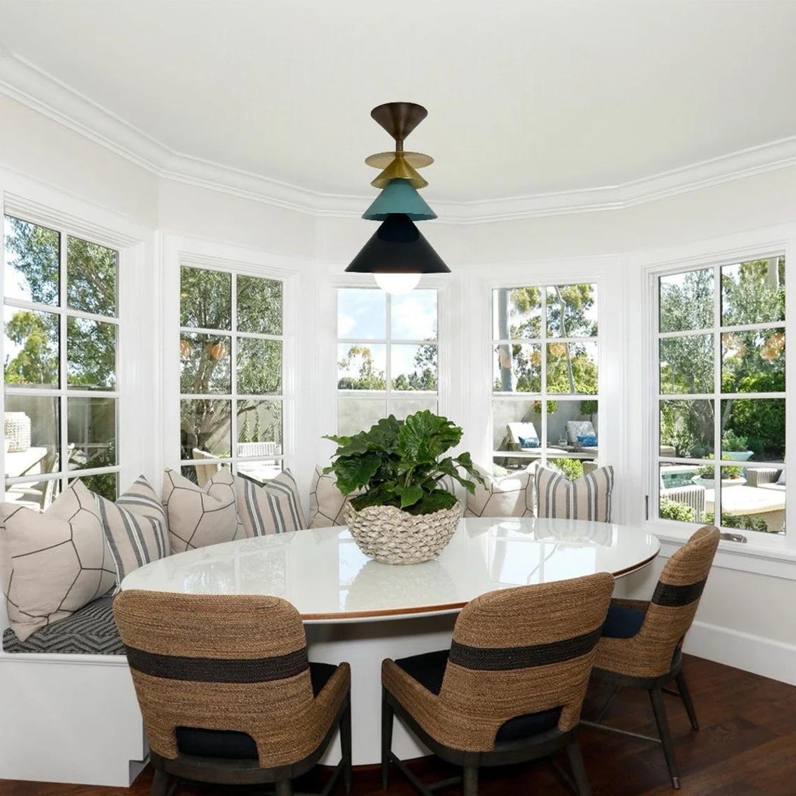 Modern Brass Bell Flush Mount Light Fixture Multicolor Finish with Milk Glass Shade. - Image 2