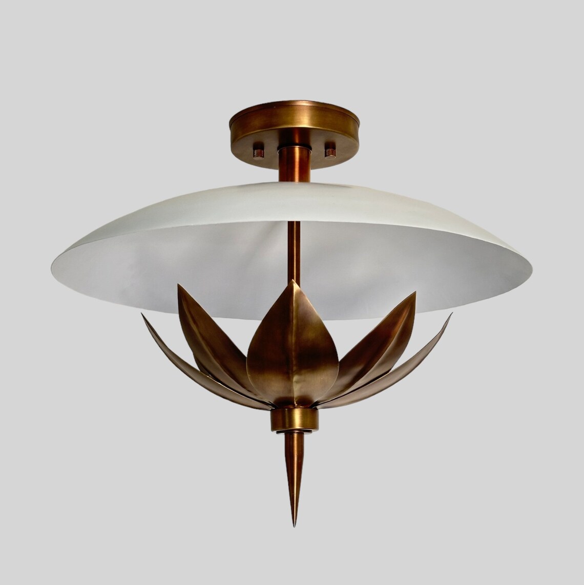 Handmade Brass Flower Flush Mount Light - Antique White Finish