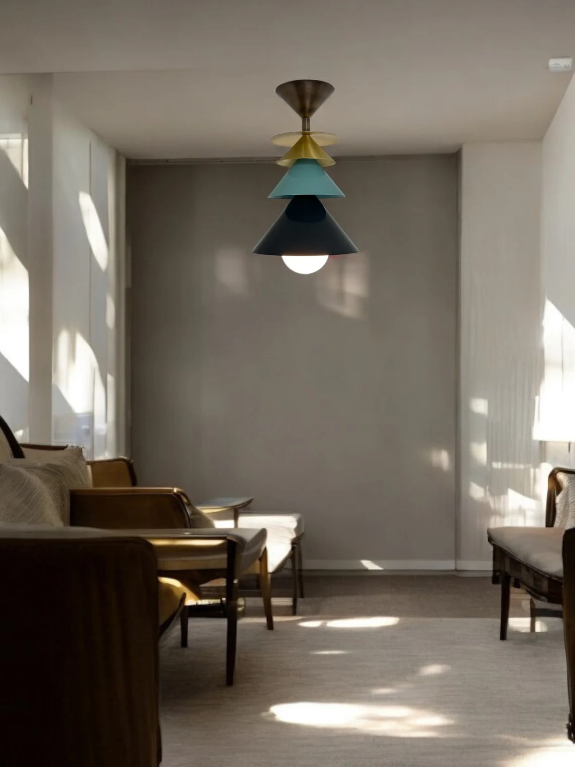 Modern Brass Bell Flush Mount Light Fixture Multicolor Finish with Milk Glass Shade. - Image 6