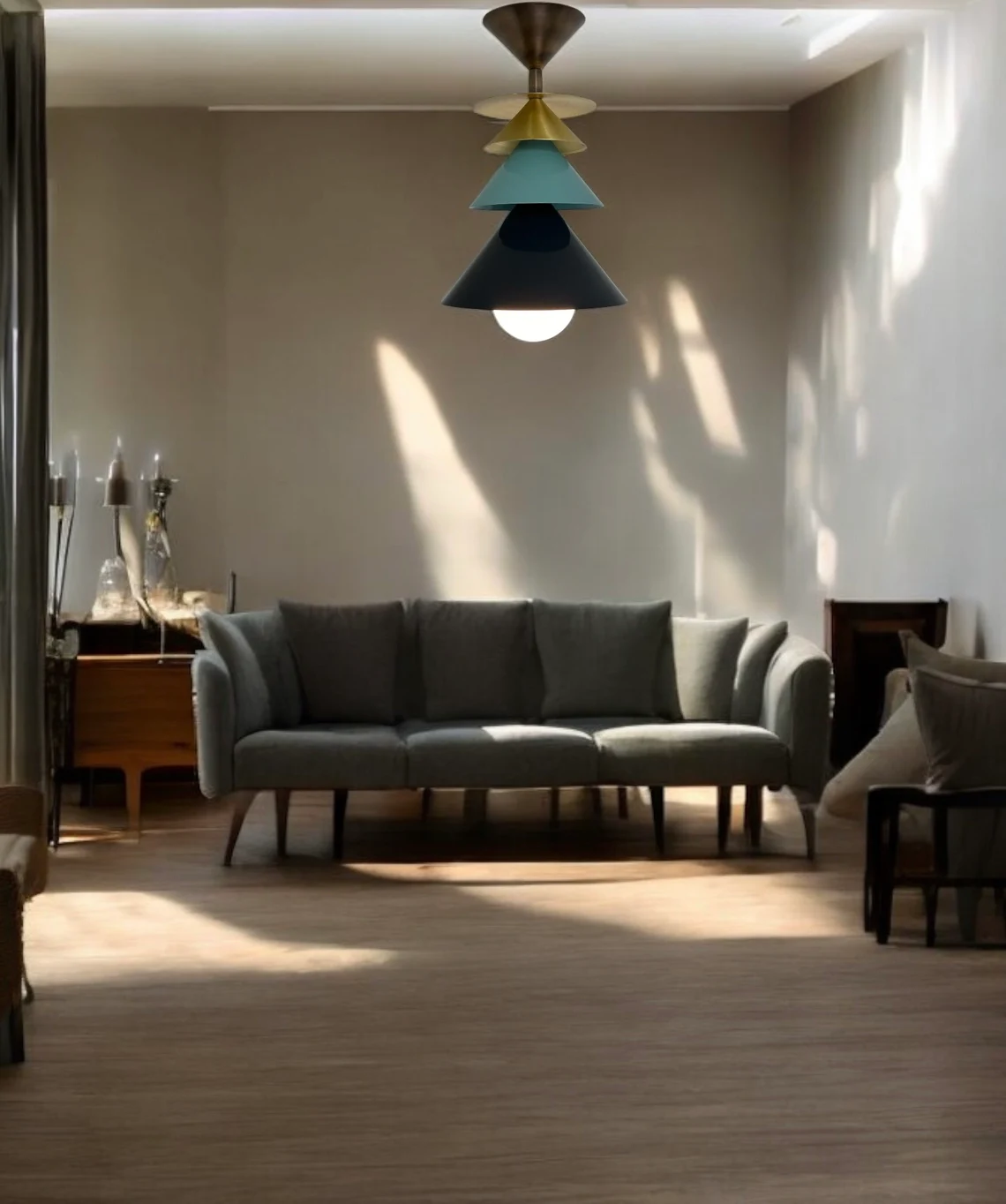 Modern Brass Bell Flush Mount Light Fixture Multicolor Finish with Milk Glass Shade. - Image 5
