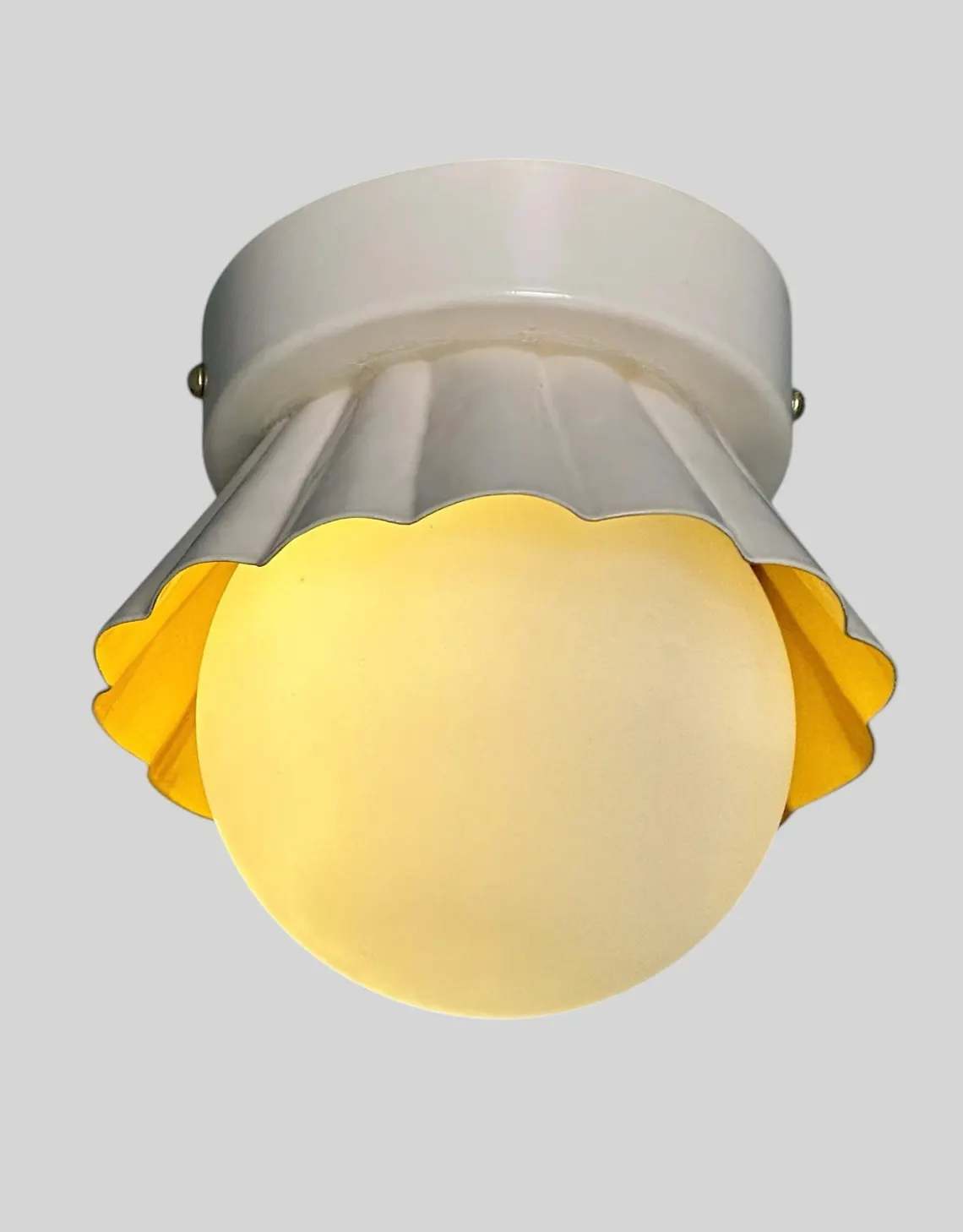 Handmade Milk Glass Flush Mount Lamp: Brushed Brass Vintage Style - Image 2