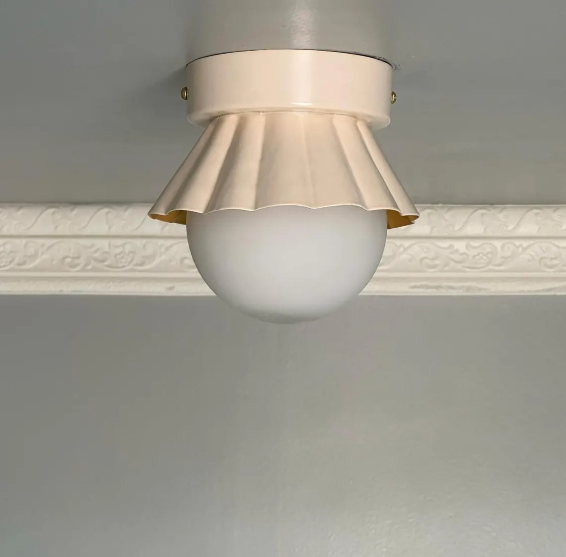 Handmade Milk Glass Flush Mount Lamp: Brushed Brass Vintage Style - Image 3