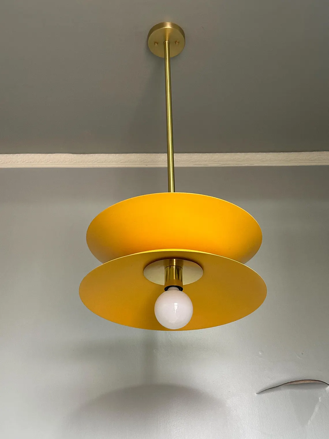 Brass & Mustard Metal Pendant Light - Mid Century Modern - Handmade Lighting - Image 5