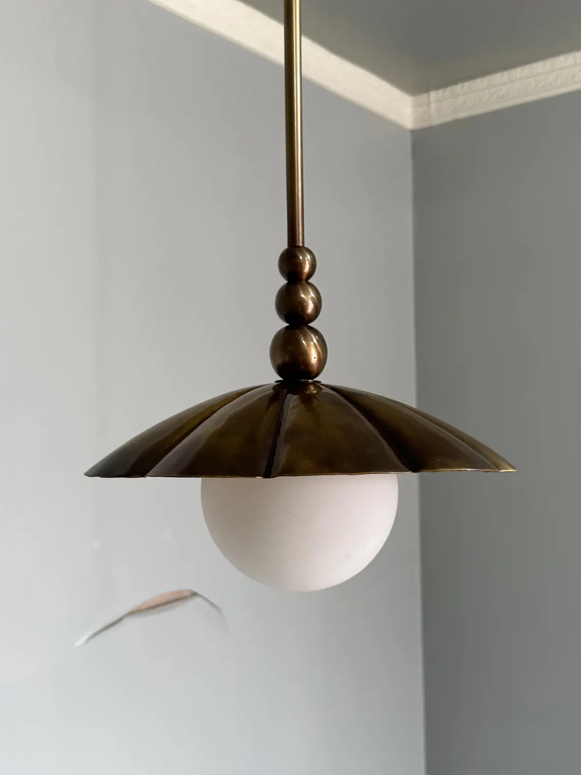 Elegance Handcrafted Brass Pendant Light: Vintage Milk Glass Dome Shade - Image 4
