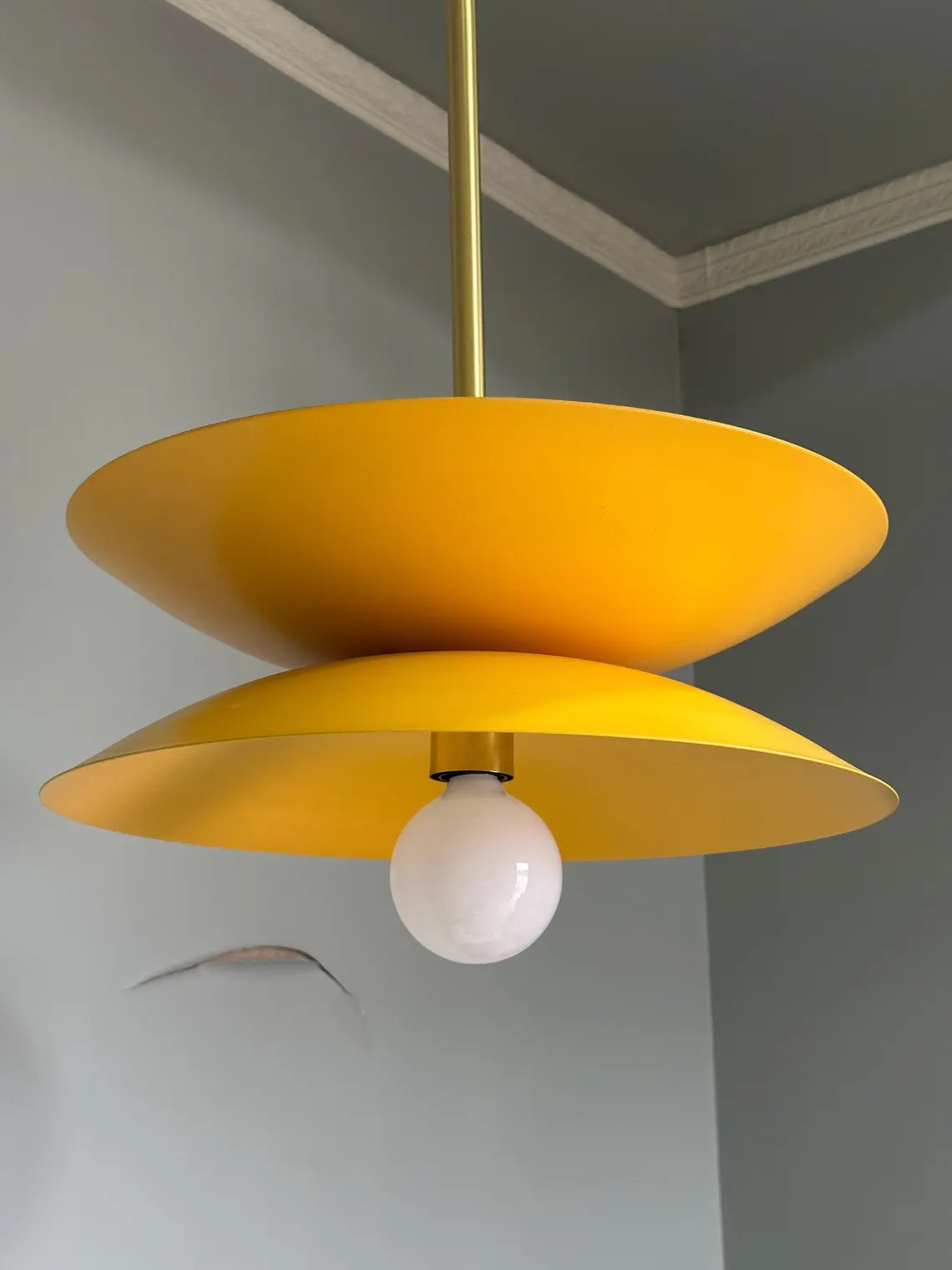 Brass & Mustard Metal Pendant Light - Mid Century Modern - Handmade Lighting - Image 4