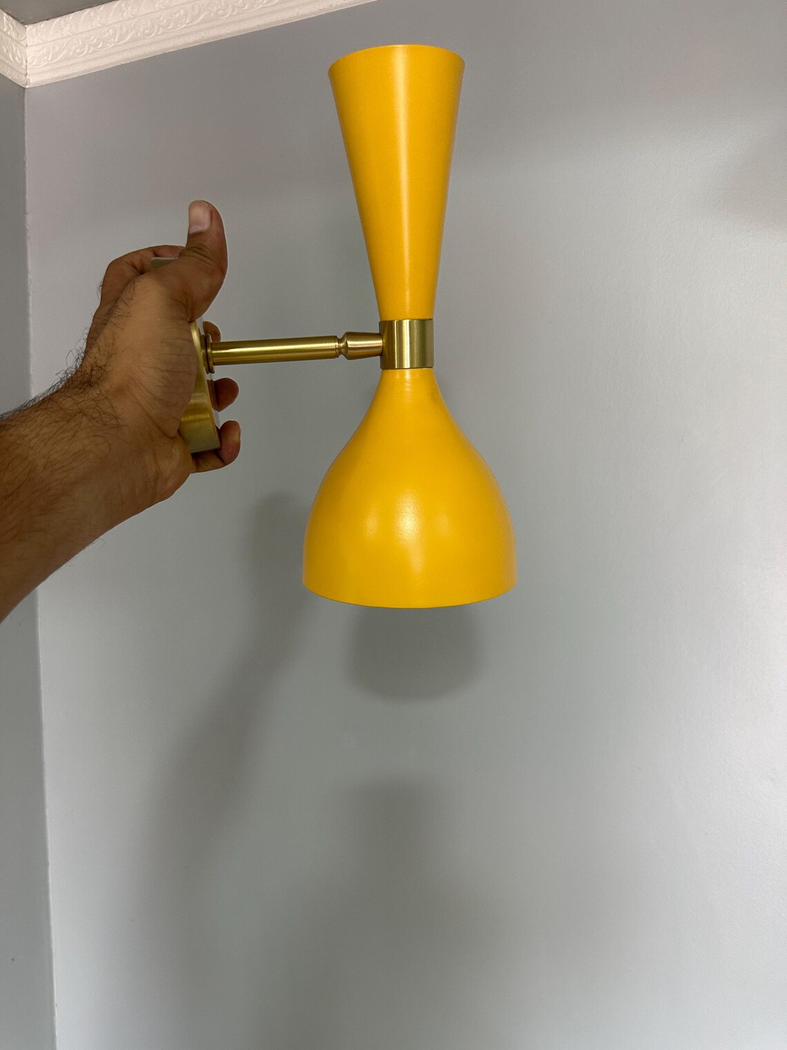 Handmade Yellow Brass Wall Sconce: Mid-Century Modern Adjustable Vanity Cone Light - Image 3