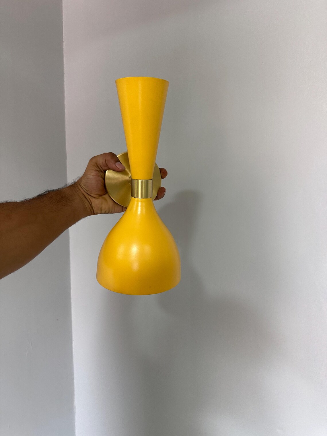 Handmade Yellow Brass Wall Sconce: Mid-Century Modern Adjustable Vanity Cone Light - Image 4