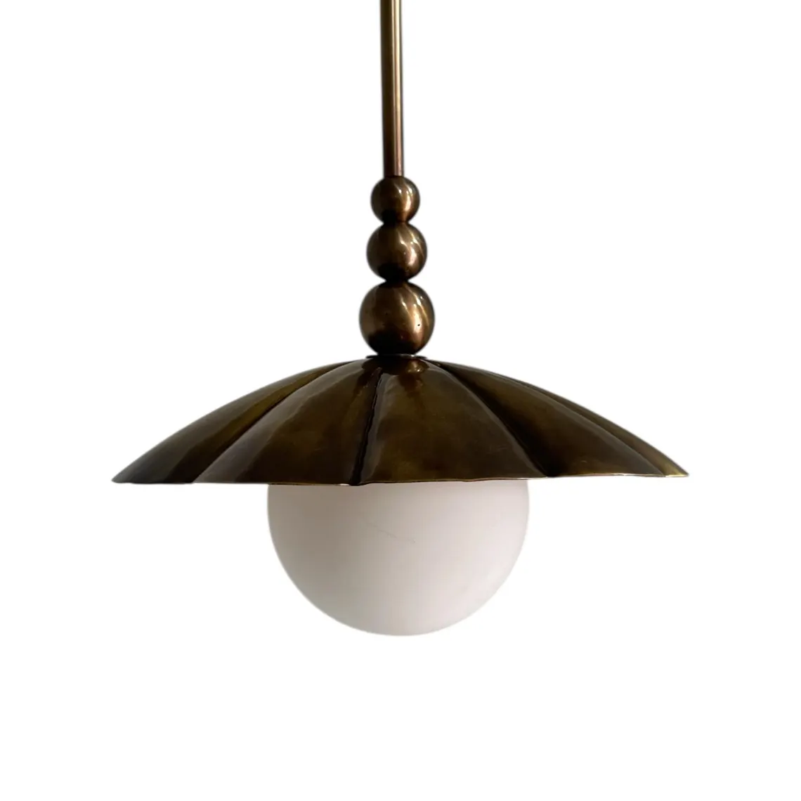 Elegance Handcrafted Brass Pendant Light: Vintage Milk Glass Dome Shade
