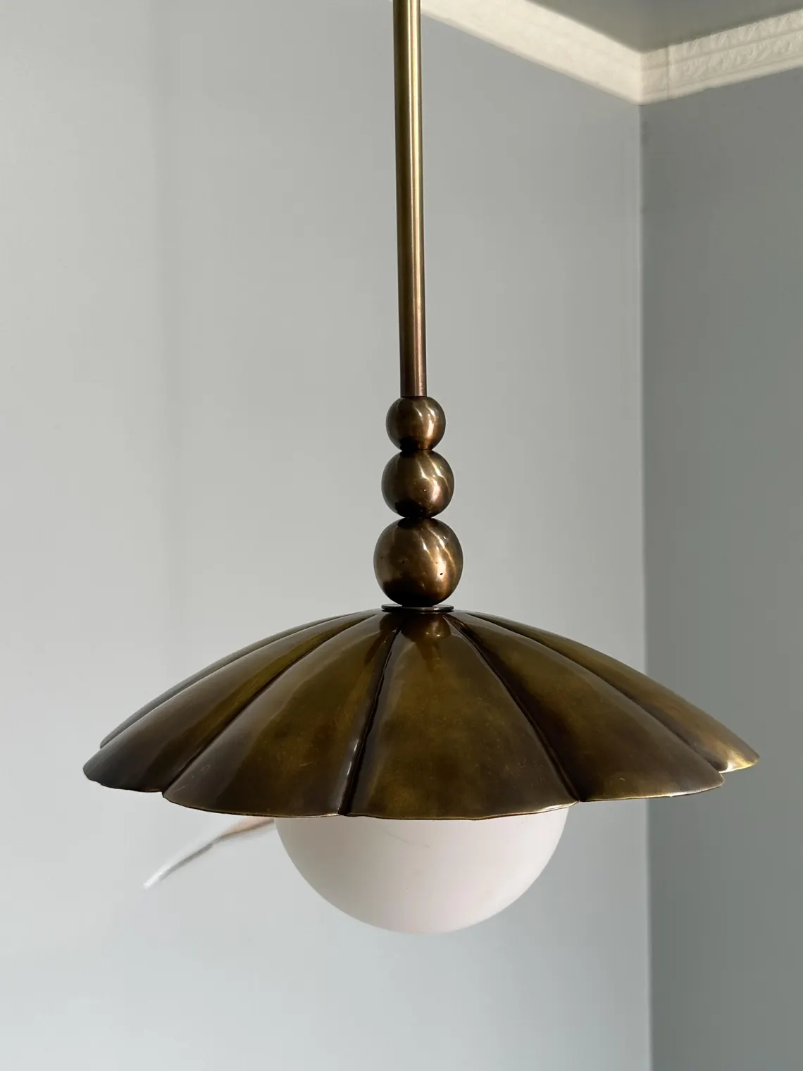 Elegance Handcrafted Brass Pendant Light: Vintage Milk Glass Dome Shade - Image 2