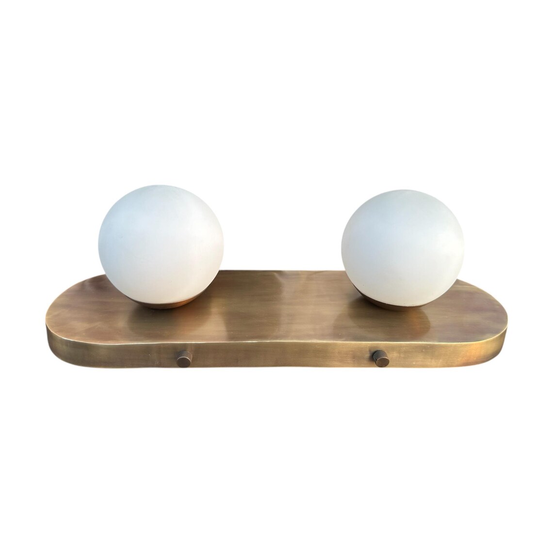 Modern Brass Vanity Sconce with Frosted Glass Globes – Mid-Century Wall Light Fixture - Image 4