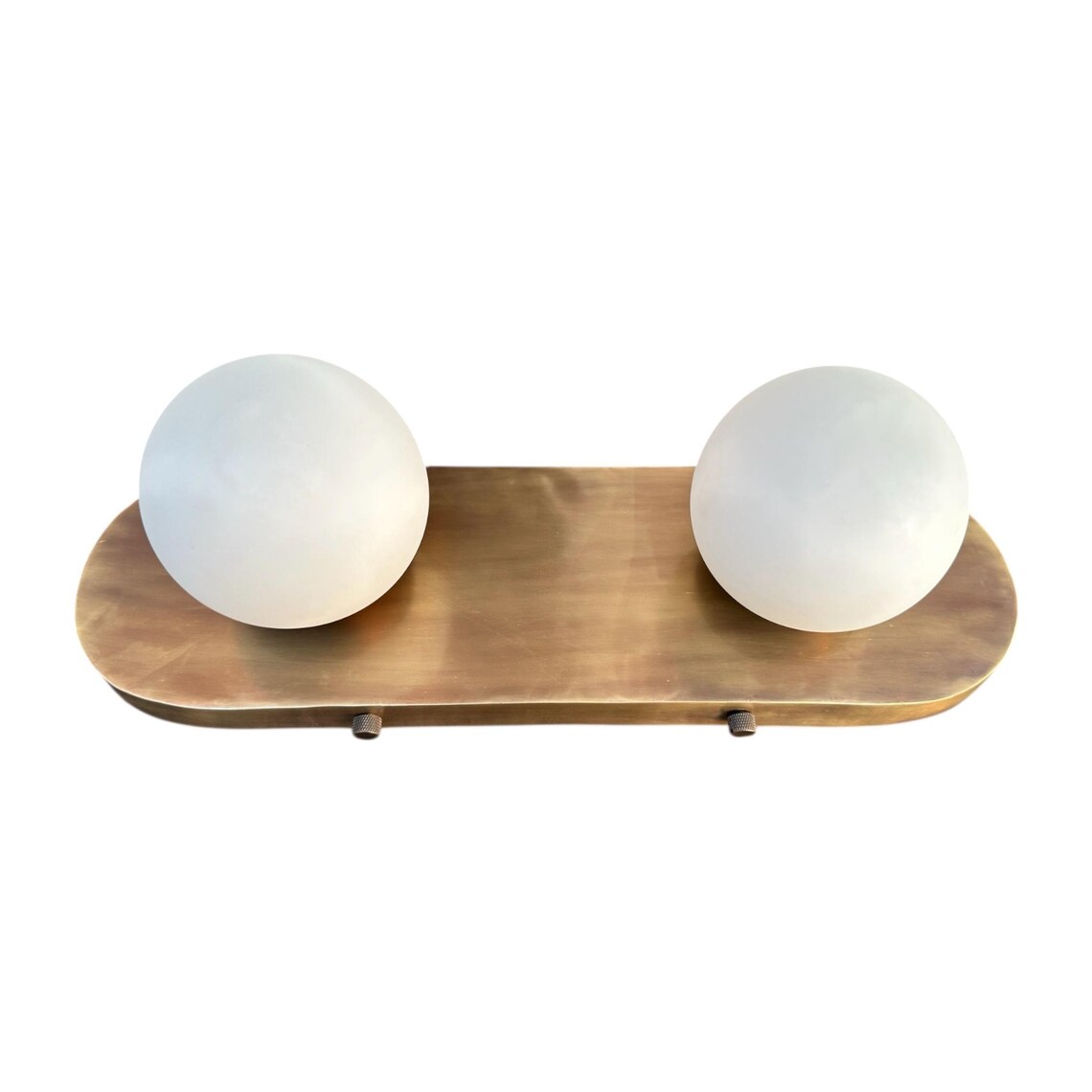 Modern Brass Vanity Sconce with Frosted Glass Globes – Mid-Century Wall Light Fixture - Image 2