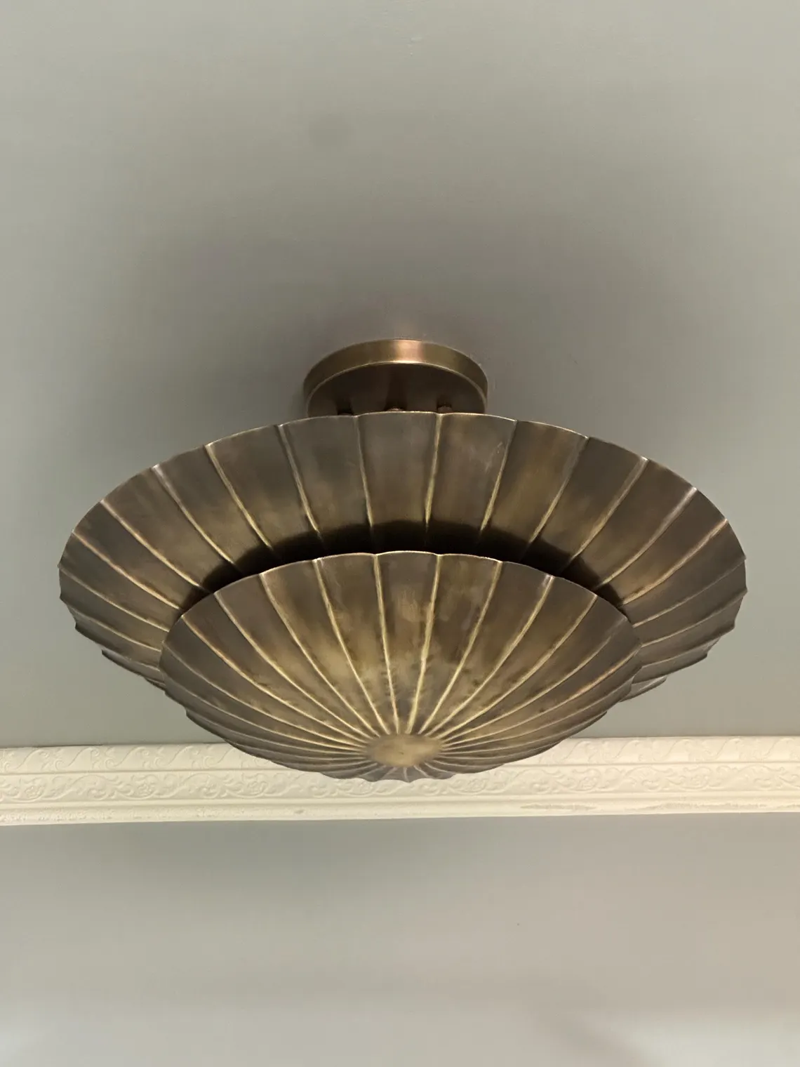 Handcrafted Pure Brass Flush Mount Ceiling Light | Vintage Art Deco Pendant - Image 4