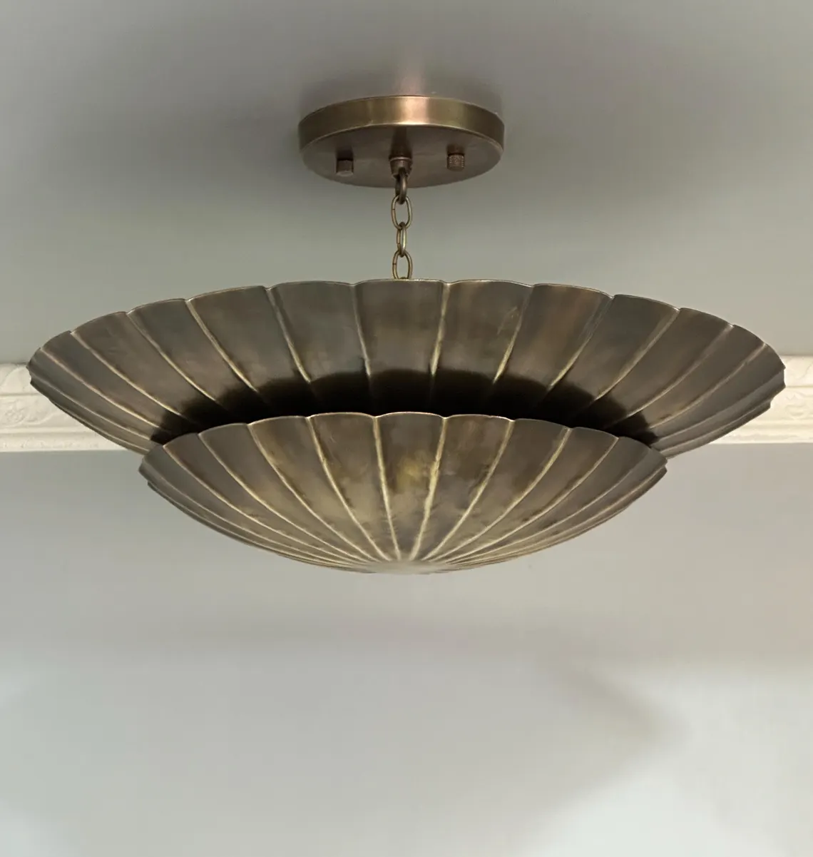 Handcrafted Pure Brass Flush Mount Ceiling Light | Vintage Art Deco Pendant - Image 2