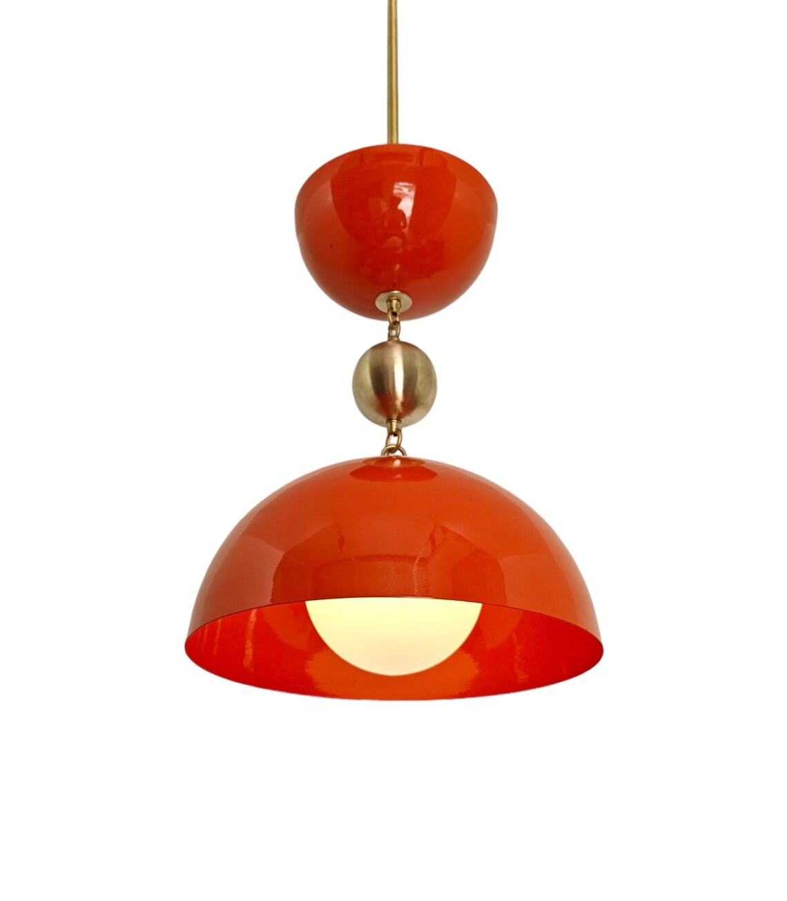 Handcrafted Brass Pendant Light in Orange with Milk Glass Shade - Rustic Home Decor