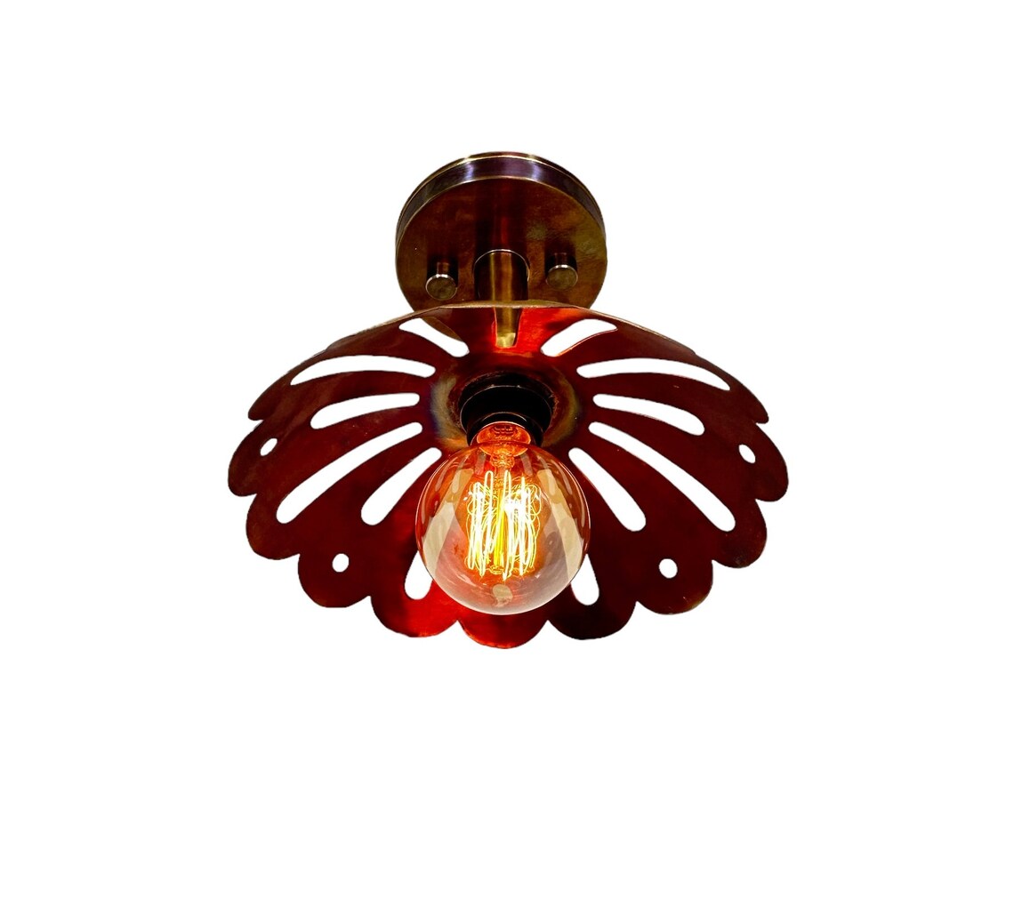 Handmade Raw Brass Flush Mount Ceiling Light: Mid Century Modern Flower Pendant - Image 3