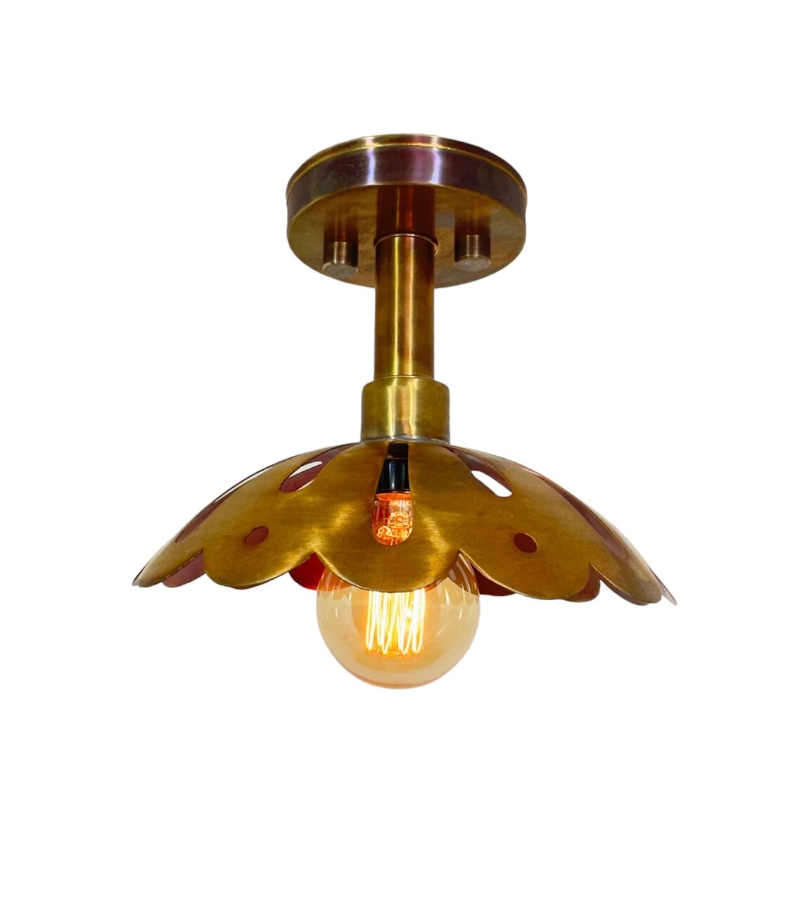 Handmade Raw Brass Flush Mount Ceiling Light: Mid Century Modern Flower Pendant