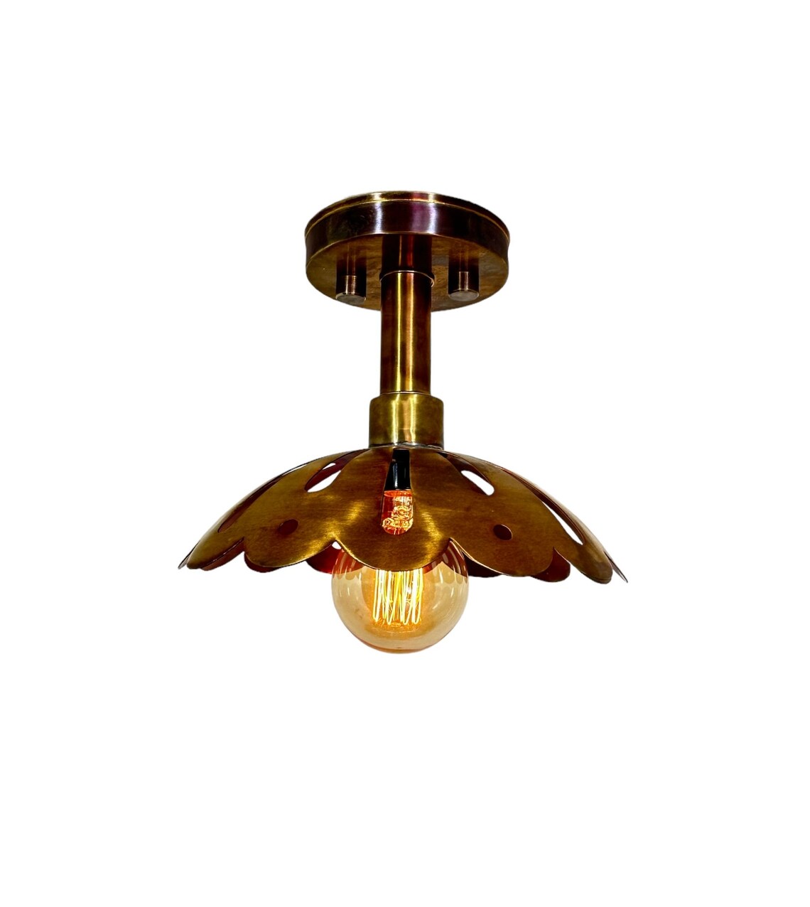 Handmade Raw Brass Flush Mount Ceiling Light: Mid Century Modern Flower Pendant - Image 5