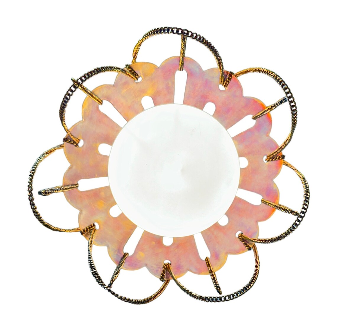 Handcrafted Flower Style Flush Mount Raw Brass, Milk Glass Shade - Image 3