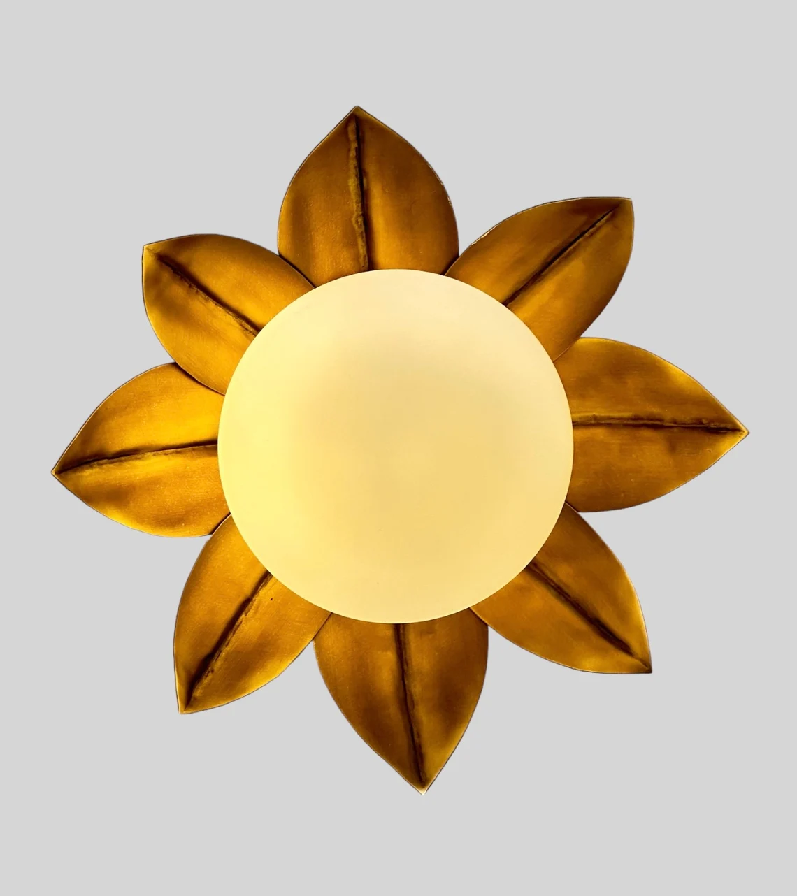 Handmade Brass Flower Flush Mount Light: Antique Milk Glass Shade - Image 3