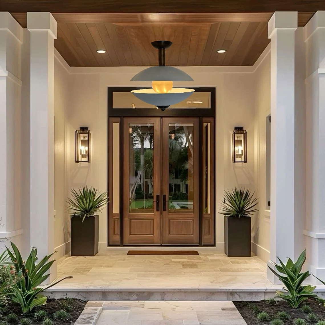 Handcrafted Pearl Brass Flush Mount Ceiling Light - Modern Home Decor - Image 5