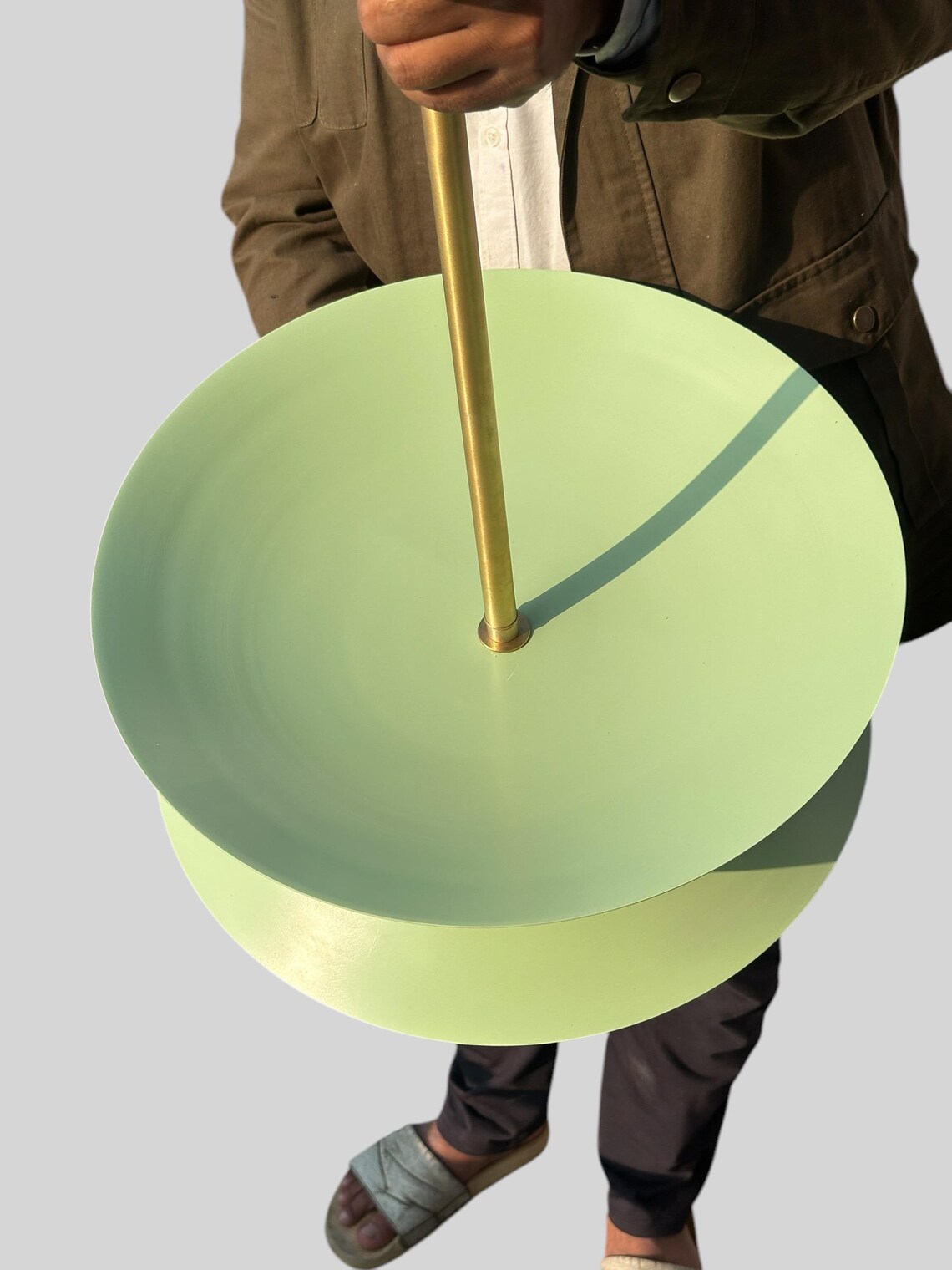 Handcrafted Brass Chandelier with Mint Matte Shade - Image 3
