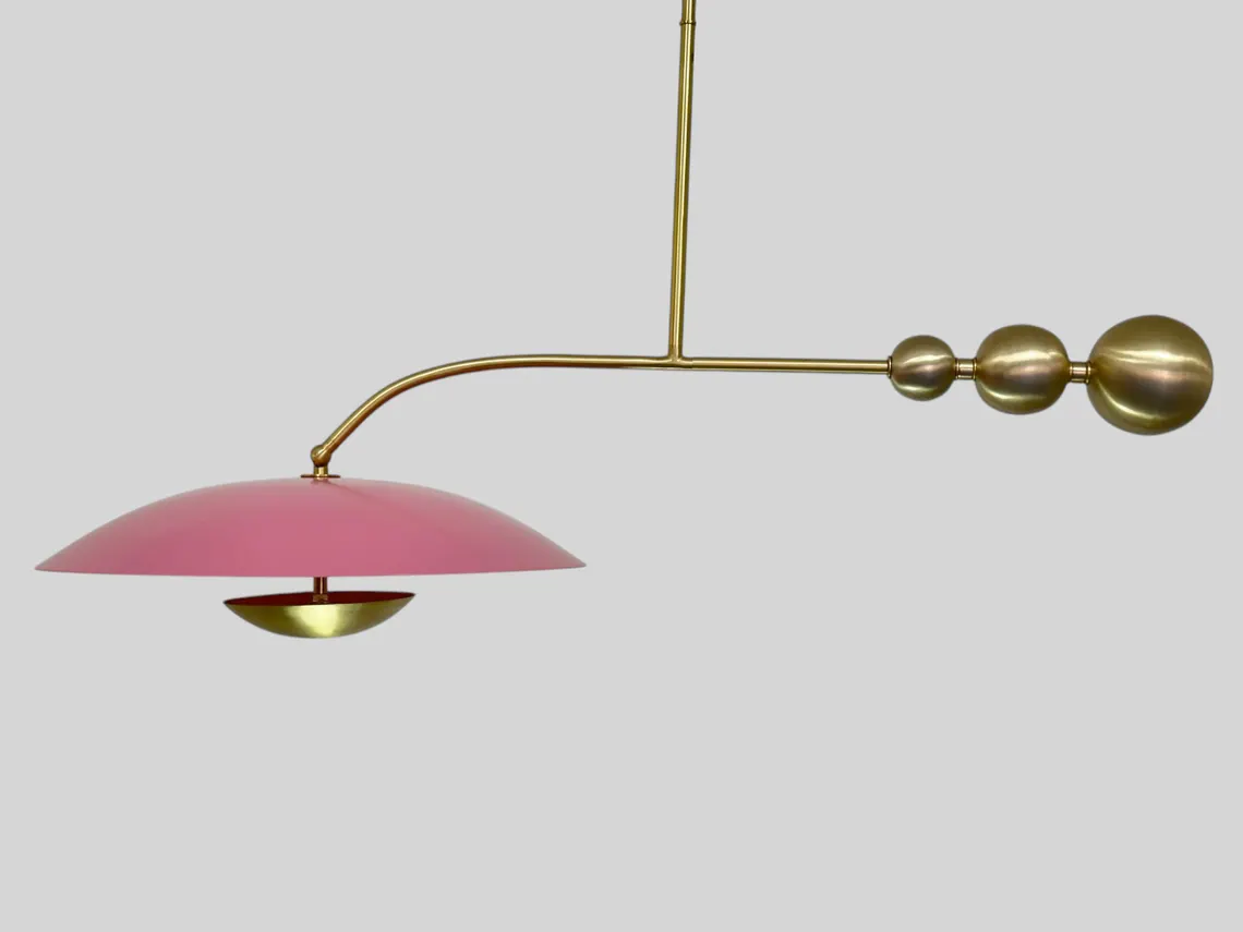 Handmade Doll Pink Brass Chandelier - Mid-Century Modern Lighting - Image 4