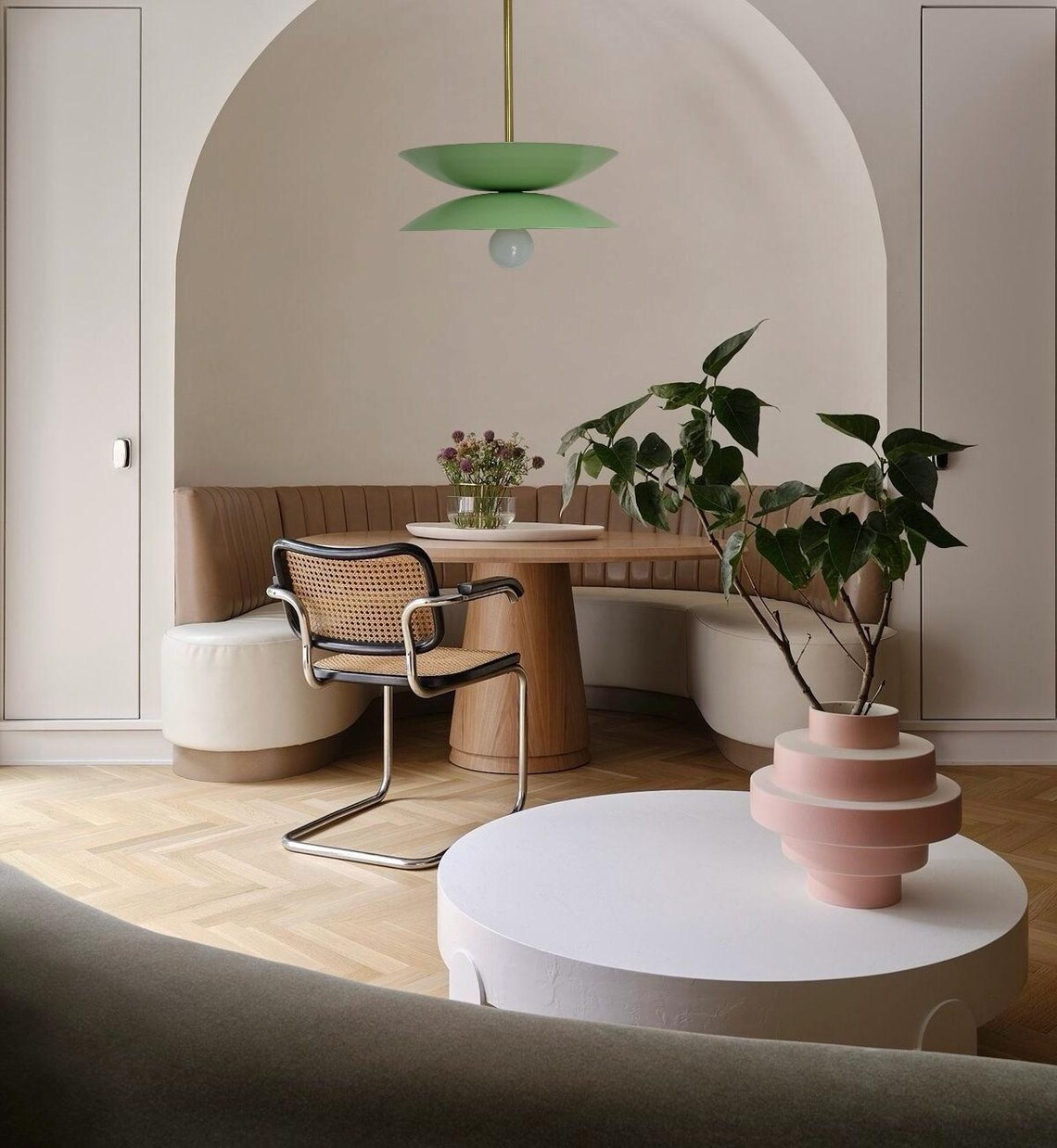 Handcrafted Brass Chandelier with Mint Matte Shade - Image 4
