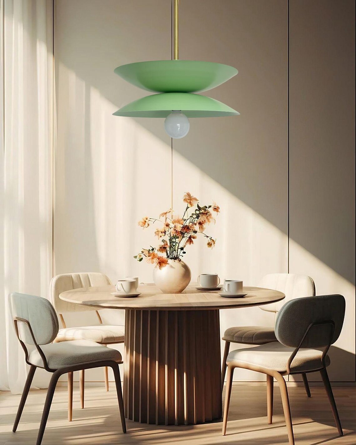 Handcrafted Brass Chandelier with Mint Matte Shade - Image 2