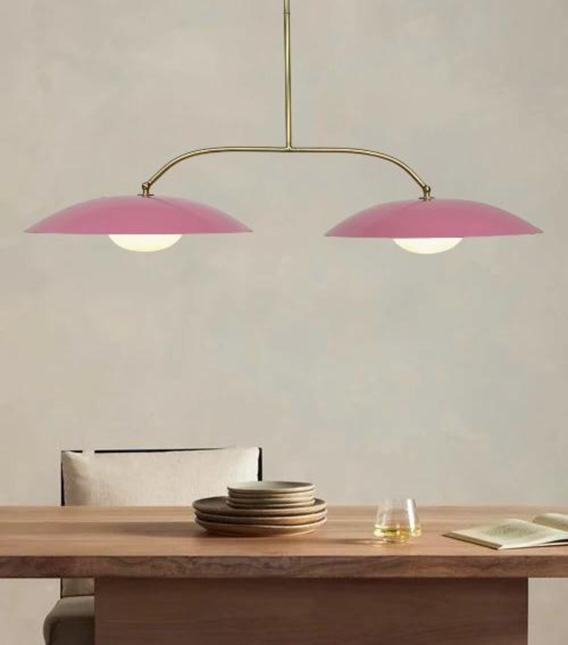 Handmade Pink Brass Dual Light Chandelier: Boho Home Lighting - Image 2