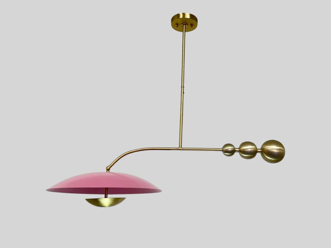 Handmade Doll Pink Brass Chandelier - Mid-Century Modern Lighting - Image 3