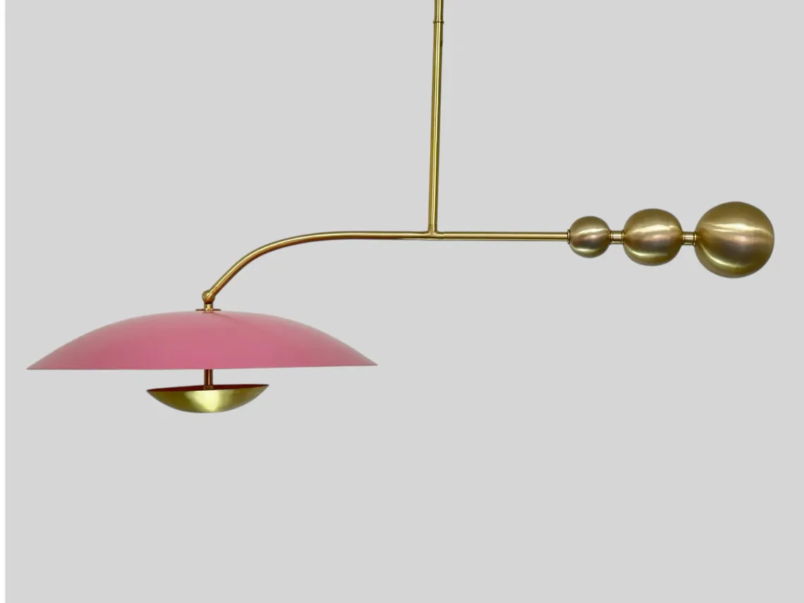Handmade Doll Pink Brass Chandelier - Mid-Century Modern Lighting
