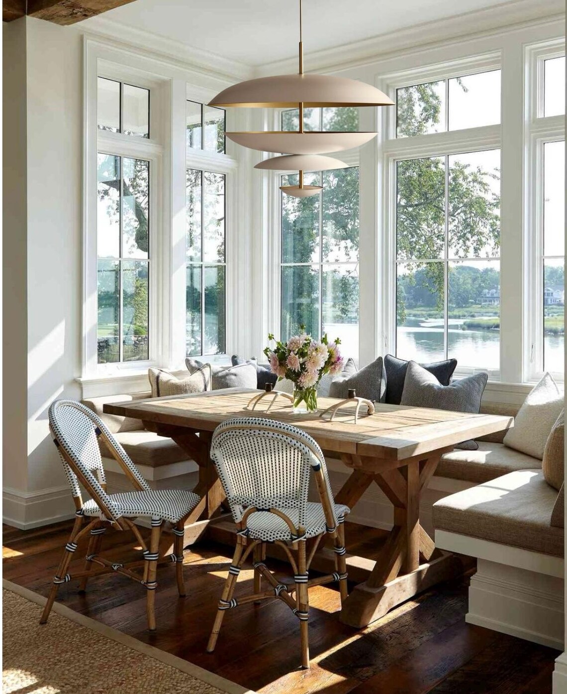 Handcrafted Brass Chandelier, Modern Cream Pendant Light - 15 inch - Image 5