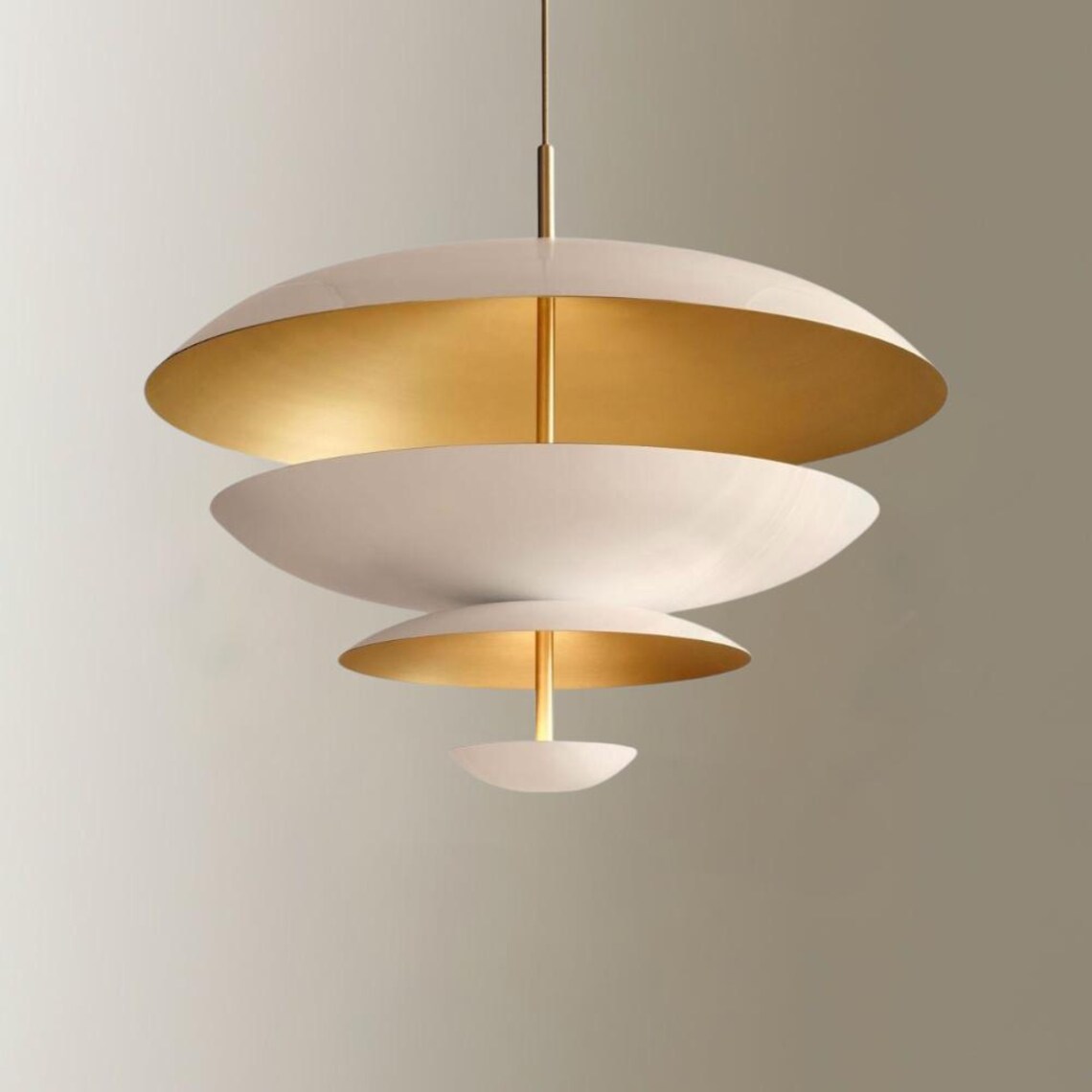 Handcrafted Brass Chandelier, Modern Cream Pendant Light - 15 inch - Image 3