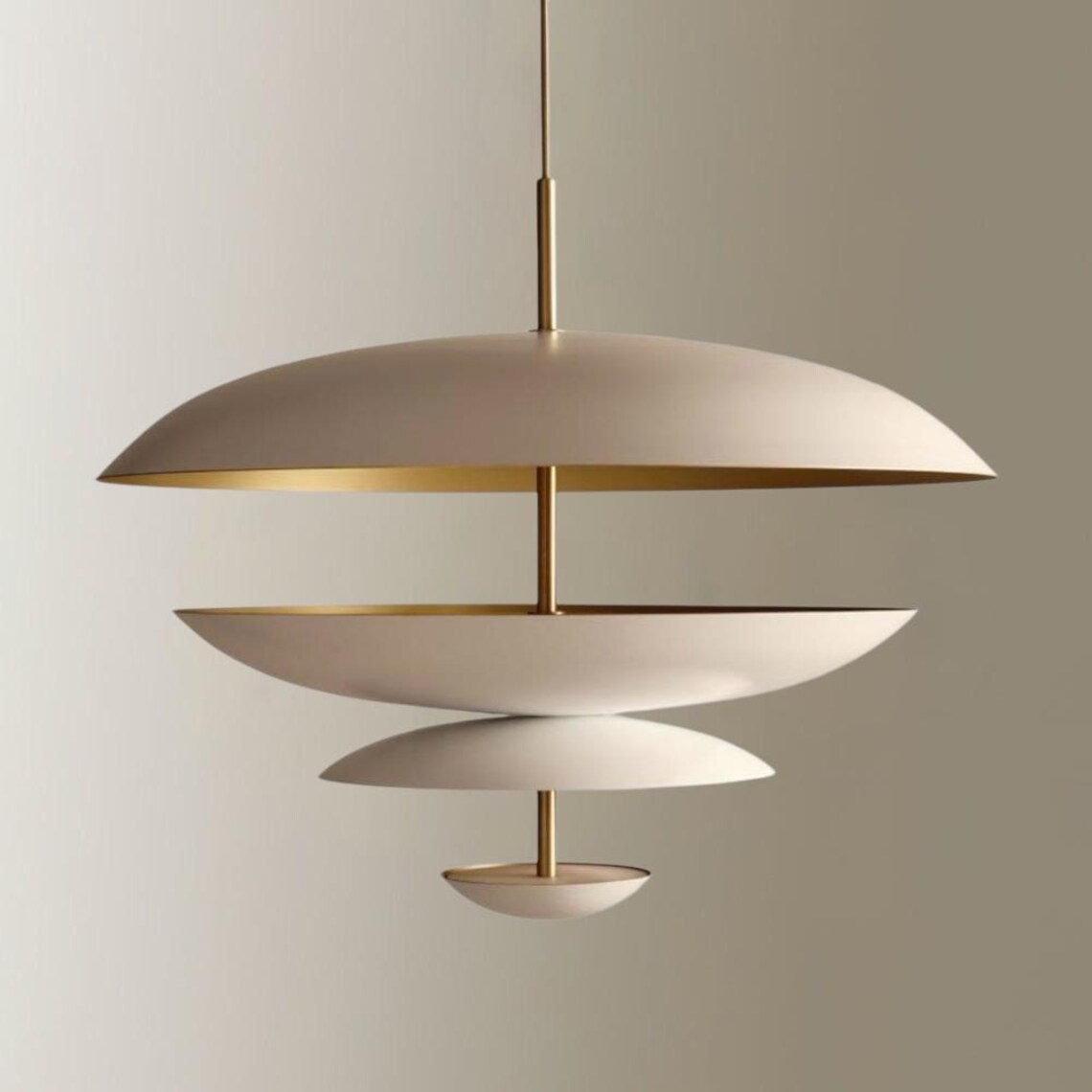 Handcrafted Brass Chandelier, Modern Cream Pendant Light - 15 inch