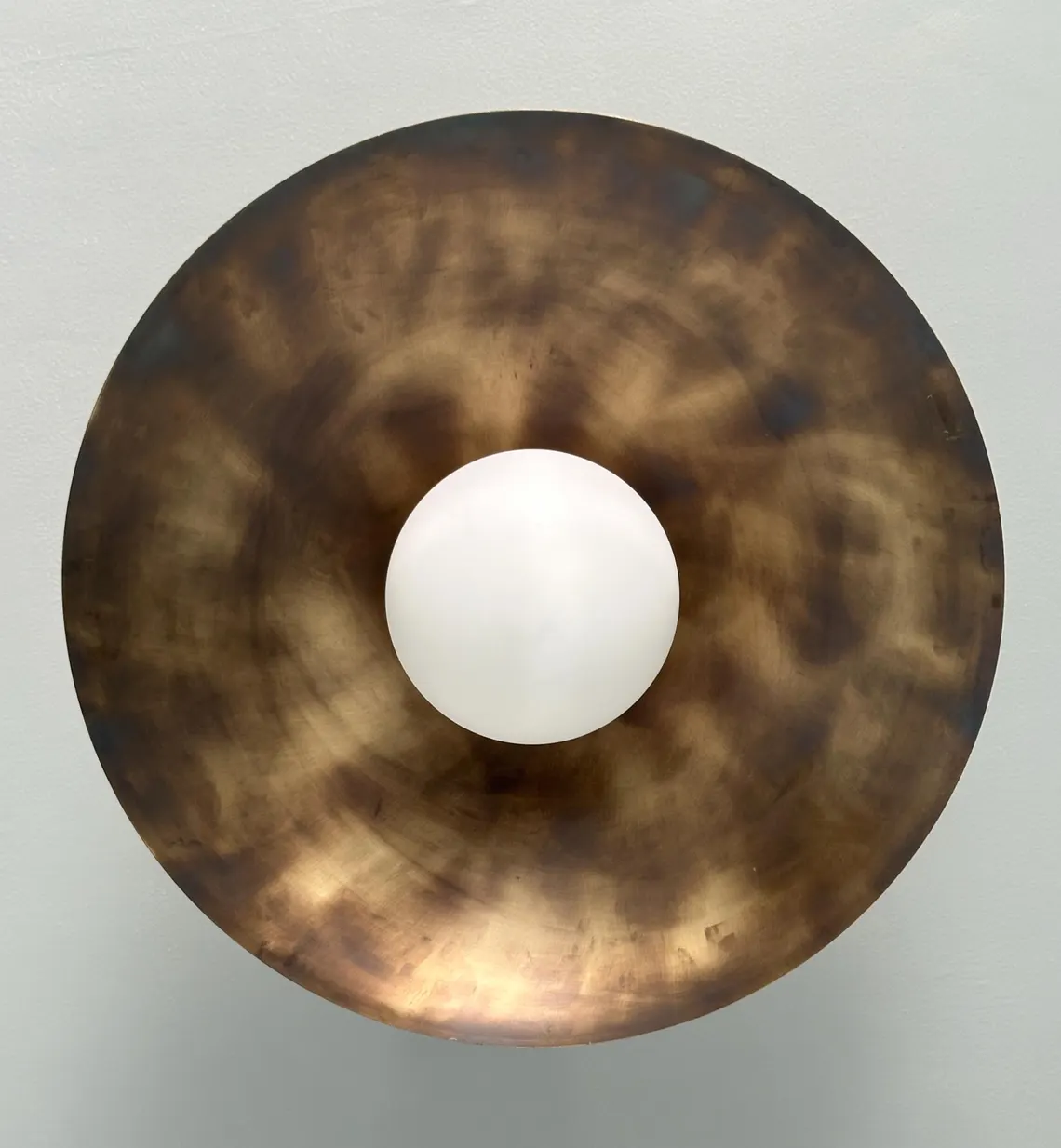 Handmade Brass Flush Mount Lamp: Milk Glass Shade, Antique Finish - Image 2